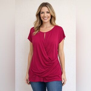 New York & Company Fuchsia Drape Blouse with Keyhole Neck XL Extra Large